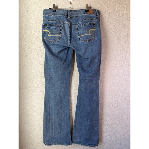 Y2K American Eagle Artist Flare Jeans Womens 4 Regular Blue Distressed Ripped - Picture 2 of 4